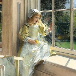 Little Girl on Window - Large Decoupage Paper for Furniture - Vintage Decoupage - Rice Paper