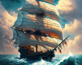Barcos de vela - Papel para decoupage de muebles - Papel de arroz grande - Papel de arroz para decoupage - Olas del océano