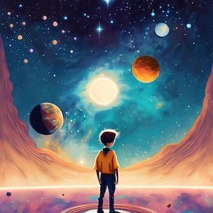 Papel de decoupage grande para muebles - Papel de arroz para decoupage - Galactic Child - Papel para decoupage - Planetas y estrellas del espacio
