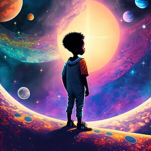 Papel de decoupage grande para muebles - Papel de arroz para decoupage - Galactic Child - Papel para decoupage - Planetas y estrellas del espacio
