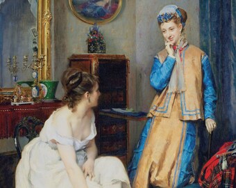 Pintura a óleo Mulheres Vitorianas - Papel de Decoupage Grande para Móveis - Decoupage Vintage - Papel de Arroz - Papel para Decoupage