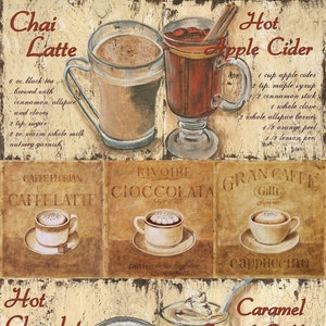 Carta per decoupage vintage al caffè - Arte del decoupage - Carta di riso di grandi dimensioni per decoupage - Trasferimenti per decoupage - A3 A2 A1 A0