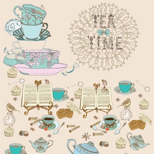 Tea Time vintage decoupagepapier - decoupagekunst - groot formaat rijstpapier voor decoupage - decoupagetransfers - A3 A2 A1 A0