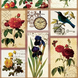 Birds Flowers Vintage Decoupage Paper - Decoupage Art - Large Size Rice Paper for Decoupage - Decoupage Transfers - A3 A2 A1 A0