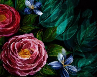 Papel de decoupage floral - Papel de arroz para muebles - Fondo oscuro - Flores de primavera