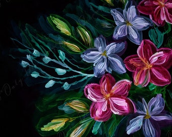 Papel de decoupage floral - Papel de arroz para muebles - Fondo oscuro - Flores de primavera
