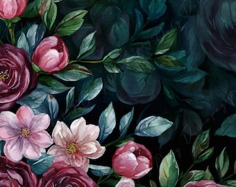 Papel de decoupage floral - Papel de arroz para muebles - Fondo oscuro - Flores de primavera