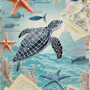 Vida Marina - Papel de Decoupage Grande para Muebles - Papel de Arroz - Papel de Decoupage - Tortuga Marina - Estrella
