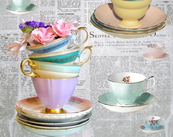 Tea Cups Decoupage Paper - Art Rice Paper