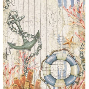 Ancora - Vita marina - Carta decorativa - Arte del decoupage - Carta di riso di grandi dimensioni per decoupage - Artigianato per decoupage - Trasferimenti per decoupage