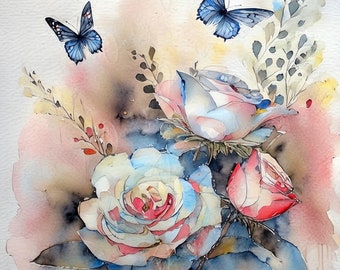 Aquarell - Großes Decoupage Papier - Reispapier Decoupage für Möbel - Schmetterling - Floral Decoupage