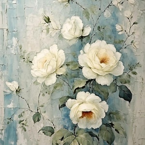 White Roses - Large Decoupage Paper - Rice Paper Decoupage for Furniture - Blossom - Floral Decoupage