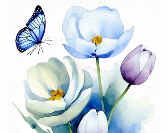 Aquarell Blumen - Großes Decoupage Papier - Reispapier Decoupage für Möbel - Schmetterling - Floral Decoupage