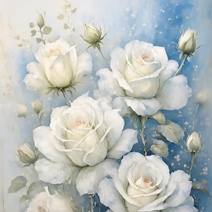 Rosas blancas - Papel decoupage grande - Papel de arroz para decoupage de muebles - Flores - Decoupage floral