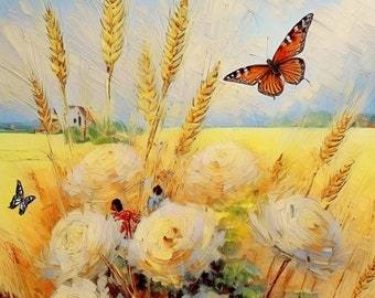 Ölfarbe - Großes Decoupage Papier - Reispapier Decoupage für Möbel - Schmetterling - Blumen Decoupage
