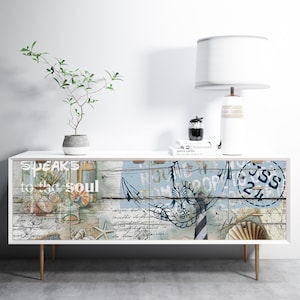 Large Decoupage Paper - Decoupage Art - Rice Paper for Decoupage - Decoupage for Furniture - Vintage Decoupage - Beach Lighthouse Seastar