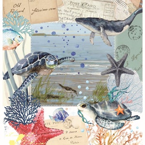 Ballena - Tortuga marina - Papel decorativo - Arte con decoupage - Papel de arroz de gran tamaño para decoupage - Manualidades con decoupage - Transferencias para decoupage