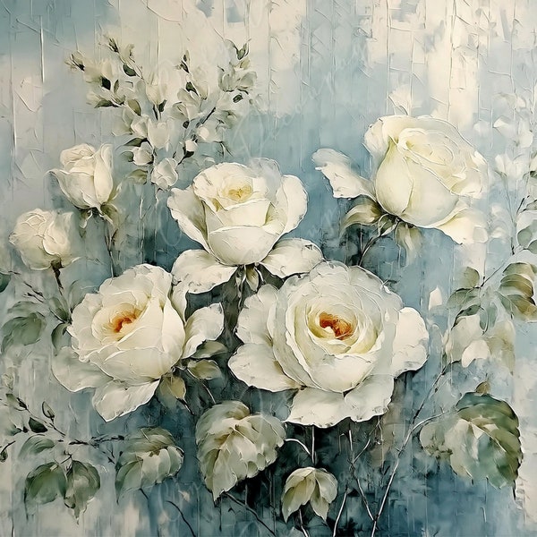White Roses - Large Decoupage Paper - Rice Paper Decoupage for Furniture - Blossom - Floral Decoupage