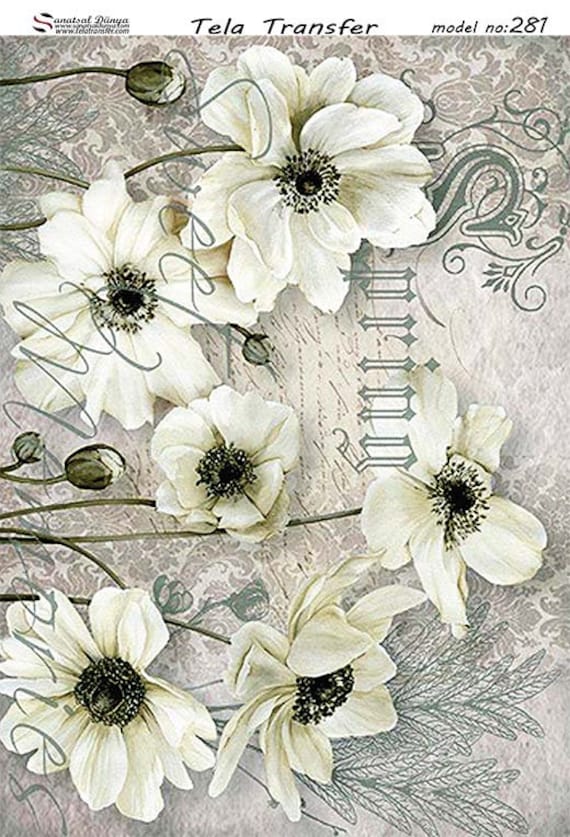 Vintage White Flower Decorative Decoupage Paper 3 PCS Etsy