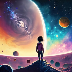 Papel de decoupage grande para muebles - Papel de arroz para decoupage - Galactic Child - Papel para decoupage - Planetas y estrellas del espacio