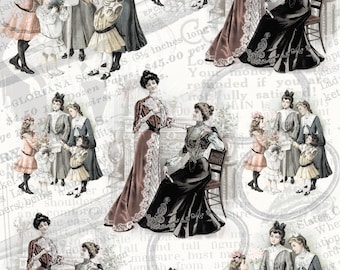 Victorian Family Decoupage Paper - Decoupage Art - Large Size Rice Paper for Decoupage - A3 A2 A1 A0