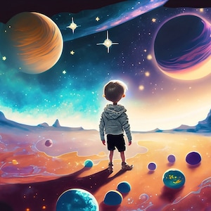 Papel de decoupage grande para muebles - Papel de arroz para decoupage - Galactic Child - Papel para decoupage - Planetas y estrellas del espacio