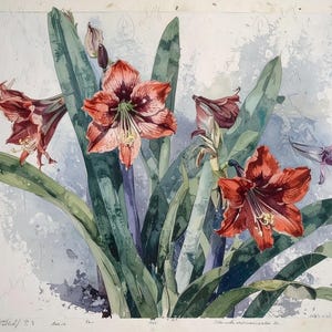 Papel para decoupage de muebles - 7 tamaños - Arte botánico - Decoupage floral rojo - Acuarela