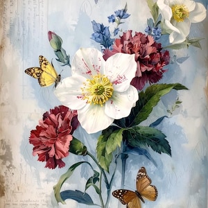 Arte botánico - 7 tamaños - Papel de decoupage grande para muebles - Mariposa