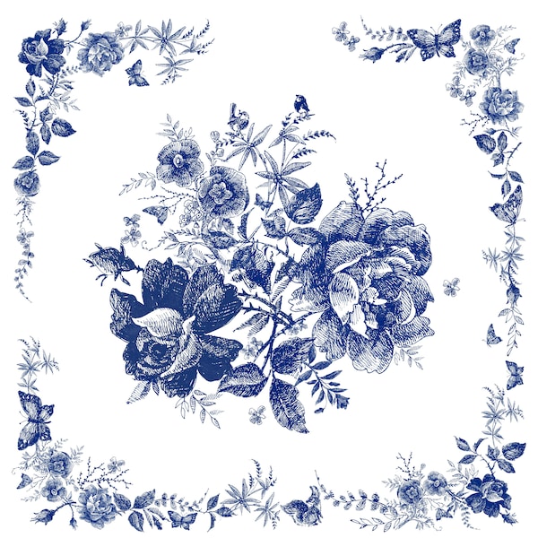 Blue Decoupage Paper for Furniture - Rice Paper Decoupage - Large Decoupage Paper Vintage - Roses Decoupage