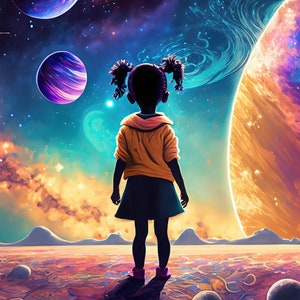Papel de decoupage grande para muebles - Papel de arroz para decoupage - Galactic Child - Papel para decoupage - Planetas y estrellas del espacio