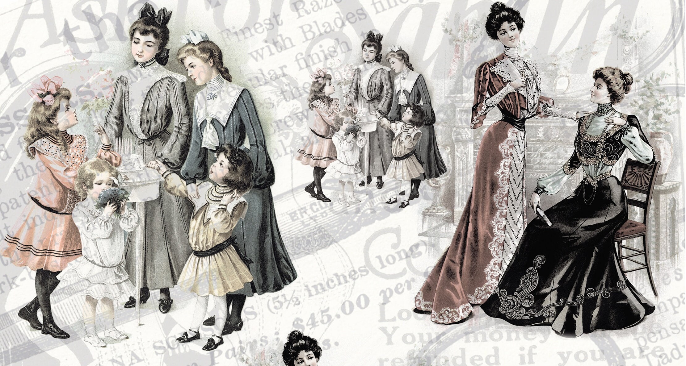 Victorian Ransfers Victorian Family Decoupage Paper - Decoupage Art - Large Size Rice ...