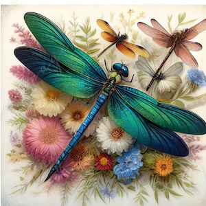 Papel de decoupage grande para muebles - Libélula - Papel de arroz - Papel de decoupage - Ilustraciones florales