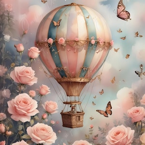 Mongolfiera da favola - Carta per decoupage grande - 6 opzioni di dimensioni - Carta di riso rosa