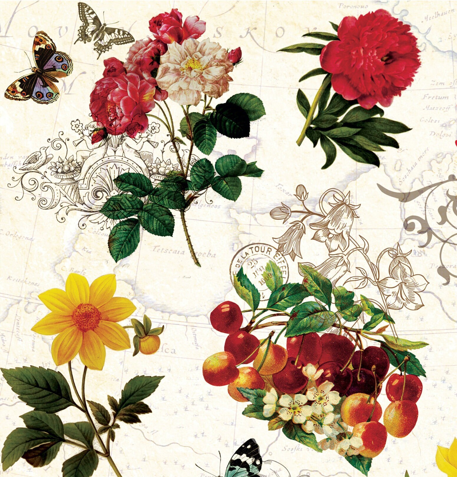 Spring Decopauge Spring Flowers Vintage Decoupage Paper - Decoupage Art - Large Size ...