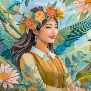 Papel de decoupage grande para muebles - Papel de arroz para decoupage - Mujer - Pájaros - Papel de decoupage floral - Flores