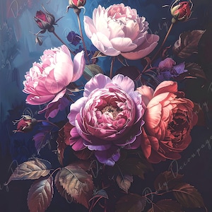 Furniture Decoupage Paper - Dark Floral - 7 Size Options - Chiaroscuro - Purple Peony