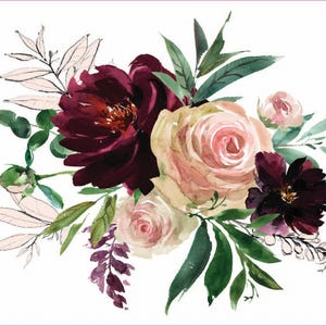 Watercolor Roses - Furniture Transfer - Easy  Decor Transfer - Furniture Upcycling - Crimson - Green