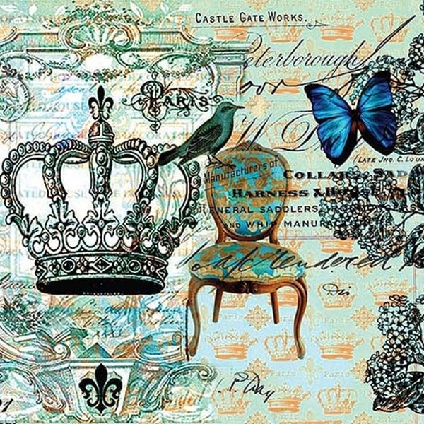 Crown Chair Butterfly - Queen Decorative Decoupage Paper - for Furniture - Large Size Options [ Blue Green Black ]