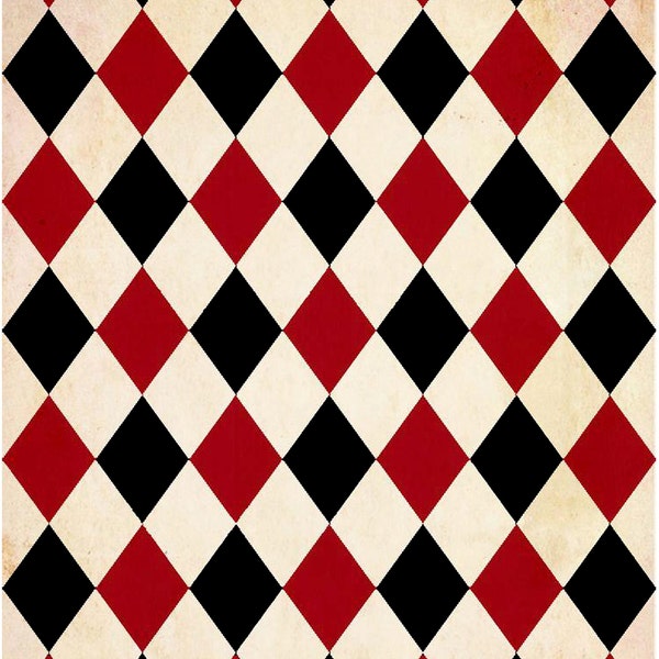 Papel para decoupage - Decoupage para muebles - Papel de arroz de gran tamaño - Patrón de rombos rojo y negro