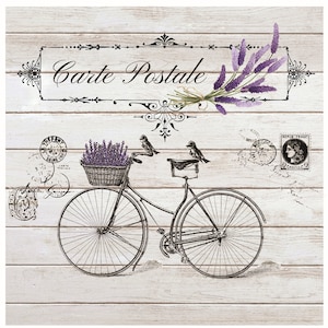 Carte Postale - Birds - Floral - Large Decoupage Paper for Furniture - Rice Paper for Decoupage - Purple & Green