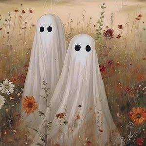 Colección de Halloween - Papel de decoupage grande - 6 tamaños - Fantasma floral