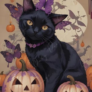 Large Decoupage Paper for Furniture - 6 Size Options - Halloween Collection - Witch Black Cat