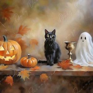 Colección de Halloween - Papel de decoupage grande - 6 tamaños disponibles: Fantasma blanco, Gato negro y Calabaza naranja