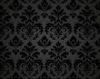 Dark Decoupage Paper - Repeating Damask Pattern - Black Shade