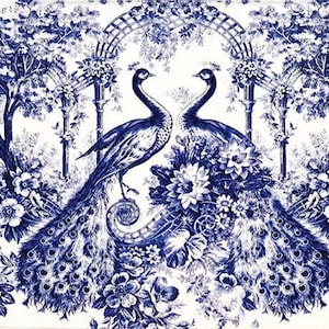 Papel decorativo de decoupage con diseño de flor de pavo real para muebles, opciones de gran tamaño [Azul marino y blanco]