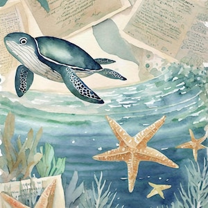 Vida Marina - Papel de Decoupage Grande para Muebles - Papel de Arroz - Papel de Decoupage - Tortuga Marina - Estrella