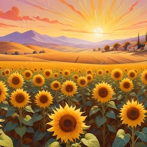 Papel de decoupage de 6 tamaños: Girasoles, Campo verde y amarillo, Papel de arroz, Pueblo y Atardecer.