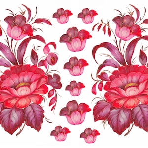 Oil Paint Red Flowers - Large Rice Paper for Decoupage - Furniture Decoupage - Vintage Decoupage - Floral Decoupage Paper