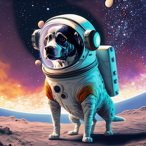 Grand papier de découpage pour meubles - papier de riz pour découpage - chien galactique - papier de découpage - planètes et étoiles colorées - astronaute