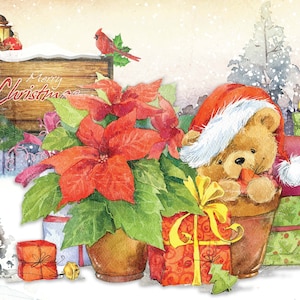 Natale - Orsetto di peluche - Caro Babbo Natale - Regalo - Cavallo - Carta decorativa natalizia - Decoupage per mobili - Opzioni di grandi dimensioni
